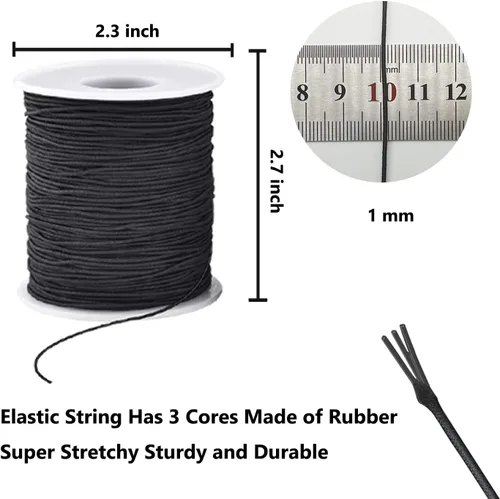 Vista 2 de Cordón elástico para pulseras, 1 mm (0.039 in) 330 pies de cuerda duradera para pulseras, cuerda elástica extensible para hacer joyas, collares