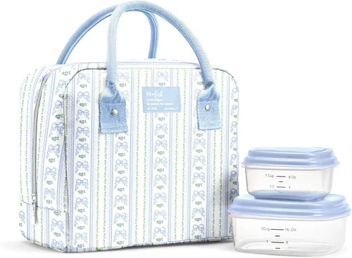 Vista 14 de Fit & Fresh Bloomington - Lonchera grande aislada para trabajar con contenedores, resistente a las manchas, cierre de cremallera, pequeñas flores