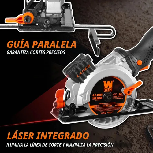 Vista 6 de WEN Mini sierra circular inalámbrica de 20 V máx. de 4-1/2 pulgadas con batería de 2.0 Ah y cargador (20604)