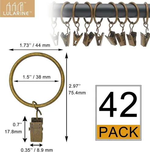 Vista 55 de Paquete de 84 anillos de cortina con clips de 1.26 pulgadas de diámetro interior, anillo de cortina de metal con clips compatibles con cortineros