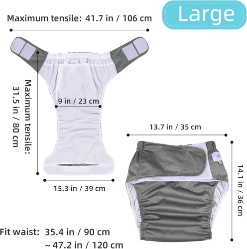 Vista 7 de Daipers - Pañal de tela para adultos, lavable, elástico, ajustable, reutilizable, para ancianos, incontinencia, adolescentes, necesidades