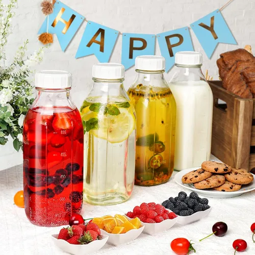 Vista 8 de Paquete de 2 botellas de leche de vidrio con 2 tapas dispensadoras, tapa de rosca 100% hermética de servicio pesado. ¡Jarra de agua de vidrio
