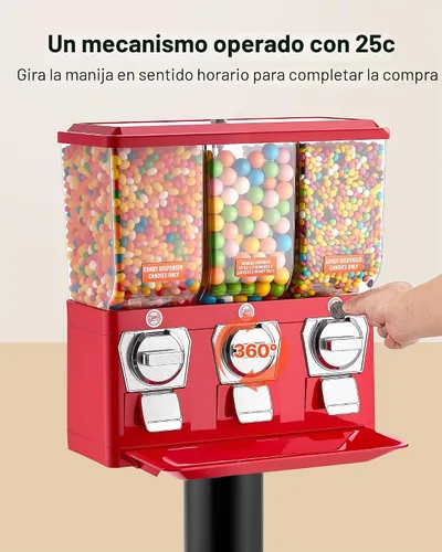 Vista 6 de VEVOR Máquina expendedora de dulces, máquina expendedora de dulces de cuatro compartimentos con soporte, máquinas expendedoras de chicles y Rojo