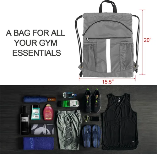 Vista 2 de BeeGreen Mochila con cordón y compartimento para zapatos, mochila negra grande para gimnasio y deportes