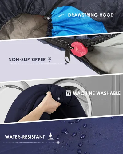 Vista 5 de Sleeping Bags for Adults Backpacking Lightweight Waterproof- Cold Weather Sleeping Bag for Girls Boys Mens for Warm Camping Hiking Outdoor Travel