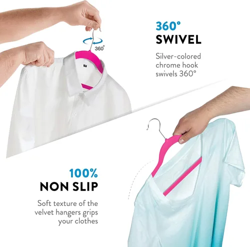 Vista 5 de ZOBER - Perchas de terciopelo de calidad prémium para trajes, antideslizantes/ultradelgadas/fuertes/duraderas, ahorran espacio, gancho giratorio