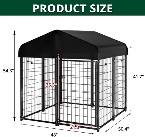 Vista 2 de Perrera para perros al aire libre con techo, 4 x 4.2 x 4.5 pies de alambre soldado para exteriores, jaula de perro resistente con cubierta