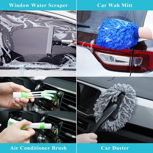 Vista 6 de Kit de limpieza de interiores para automóvil, kit de lavado de 28 piezas con aspiradora de mano de alta potencia, gel de limpieza, plumero, cepillo