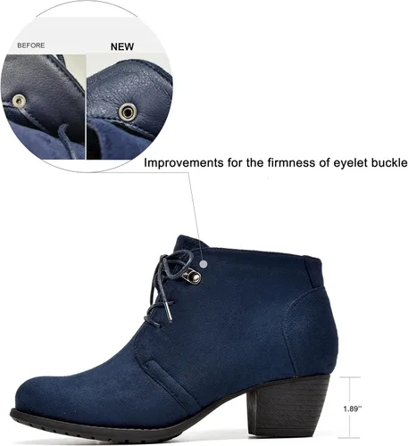 Vista 2 de VJH confort Botines para mujer, con cordones, punta redonda, cómodos, de tacón bajo, con cremallera lateral