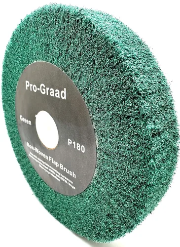 Rueda de cepillo de aletas no tejida verde de 6" x 1" de grano 180 para amoladora de banco, pulido, bruñido, acabado satinado para aluminio, cobre,