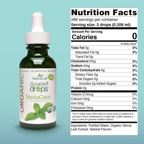 Vista 2 de SweetLeaf Gotas Dulces Orgánicas - Edulcorante líquido de stevia saborizado, extracto de stevia, cero calorías, sin gluten, apto para dieta