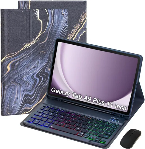 Vista 13 de Funda de teclado para Samsung Galaxy Tab A9+/A9 Plus de 11 pulgadas 2023 (SM-X210/X216/X218), teclado y mouse Bluetooth retroiluminado a