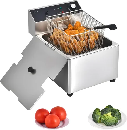 Vista 10 de Freidora con cesta para uso doméstico y comercial, 1700 W, 16 cuartos de galón, 0.031 in, freidora eléctrica de encimera de acero inoxidable