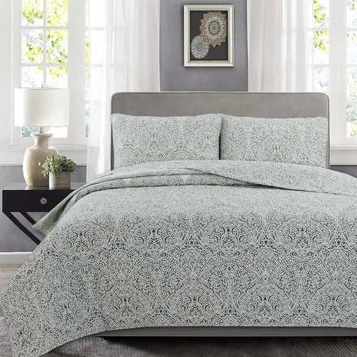 Vista 12 de Cozy Line Home Fashions Moorea - Juego de ropa de cama reversible de microfibra con retazos, gris, amarillo, coral, azul aguamarina, colcha