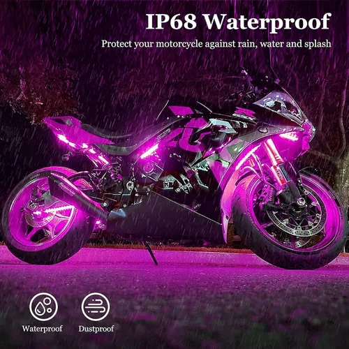 Vista 3 de 8 luces LED para motocicleta, control de aplicación, modo de música, RGB de 16 millones de colores, función de luz de freno IP68, impermeable