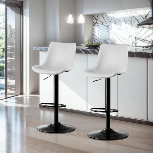Vista 4 de STOOLINK Taburete de Bar Moderno Extra Grande con Asiento de Cuero de Microfibra - Altura Ajustable, Ergonómico de Servicio Pesado, Conjunto de Negro
