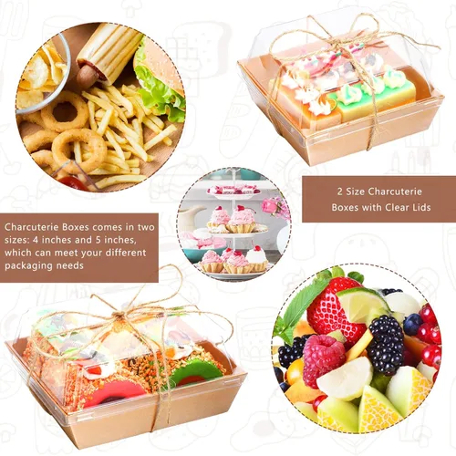 Vista 5 de PerKoop Paquete de 100 cajas de papel para embutidos de 4 pulgadas y 5 pulgadas con tapa de plástico transparente, cajas desechables a granel