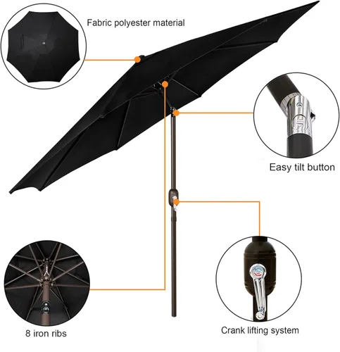 Vista 2 de Blissun - Sombrilla de aluminio para patio al aire libre de 9 pies, sombrilla de mesa para exteriores, sombrilla de jardín, sombrilla de mercado