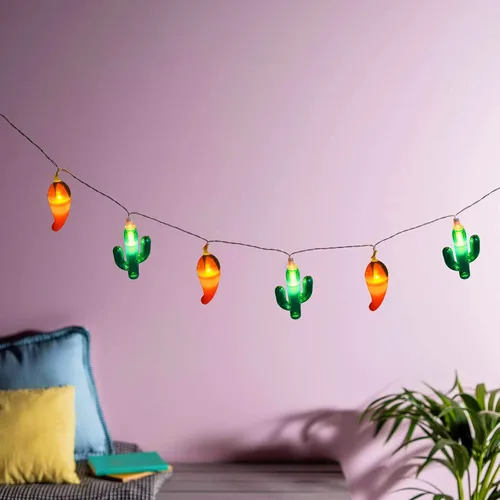 Vista 4 de Guirnalda de luces artificiales de cactus verde chile rojo, 20 LED, luces de noche de hadas de Navidad, funciona con pilas, para decoración de bodas