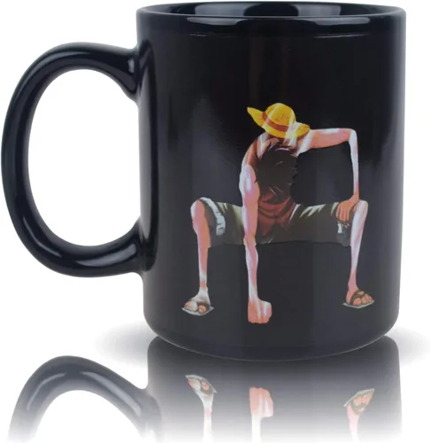 Vista 3 de Taza de café cambiante Luffy de una pieza Taza de café de cerámica reactiva sensible al calor