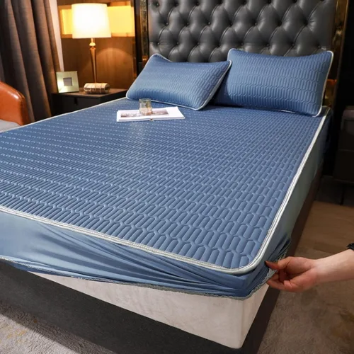 Vista 13 de FCLDESHOP Cómoda sábana bajera ajustable de seda de hielo de látex de verano, color sólido, antideslizante, se adapta a colchones de 12 pulgadas