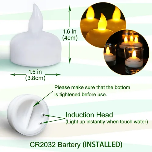 Vista 5 de 12 velas LED flotantes impermeables sin llama, funciona con pilas, luces LED flotantes blancas cálidas, velas votivas para bodas, fiestas, centros
