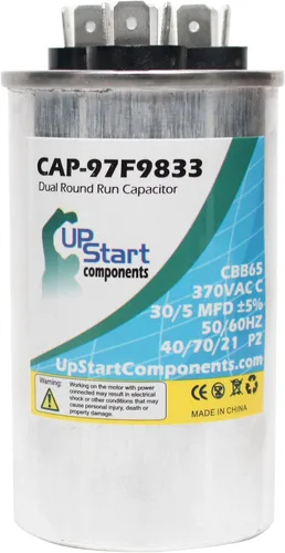 Vista 2 de Reemplazo de condensador de carrera redonda dual 30/5 MFD de 370 voltios para ICP HQ1094977AX - CAP-97F9833, marca UpStart Components