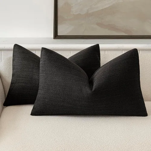 Vista 40 de Foindtower Juego de 2 fundas de almohada decorativas de lino de arpillera con textura, fundas de cojín bohemias de estilo rústico, funda de almohada