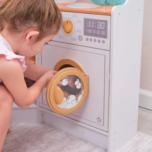 Vista 5 de KidKraft Ultimate - Cocina de esquina de madera con luces y sonidos, teléfono de juego y cortinas, blanco