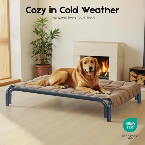 Vista 9 de Cama Elevada para Perros Catre Elevado para Perros al Aire Libre para Perros Medianos, la Instalación No Requiere Herramientas, Marco con Malla