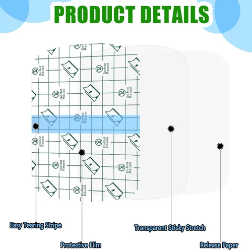 Vista 3 de Nuanchu 50 vendajes adhesivos transparentes impermeables y transparentes, cinta elástica para tatuajes, natación, ducha (4 x 5.1 pulgadas)