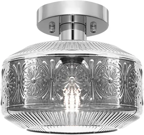 Vista 11 de DSMJFU Lámpara de techo de montaje semiempotrado, lámpara de techo pequeña vintage, lámpara de iluminación de pasillo de vidrio engrosado, lámpara