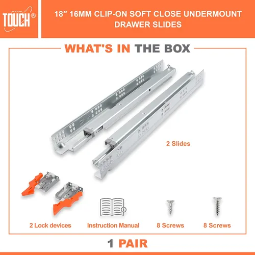Vista 13 de TOUCH Diapositivas de cajón de montaje inferior, cierre suave (5 pares, 21 pulgadas 20.984 in) para panel lateral de 1/2 y 5/8 pulgadas, guía