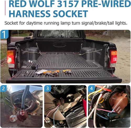 Vista 7 de RED WOLF 3156 3157 Arnés precableado con conector de enchufe de enchufe de enchufe de instalación de bombillas LED se adapta a la mayoría