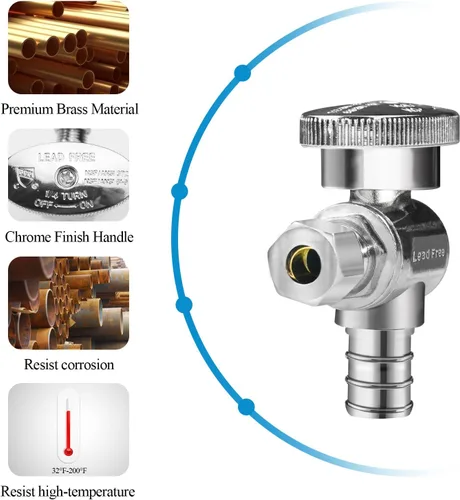 Vista 4 de WiseWater Válvula de Parada de Ángulo PEX de 1/2 Pulgada PEX x 1/4 Pulgada de Compresión, Válvula de Apagado de 1/4 Vuelta, Accesorio de Fontanería