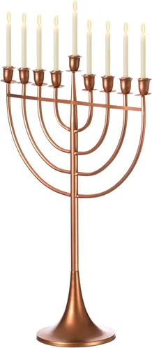 Vista 13 de Candelabro moderno de metal sólido Judaica Hanukkah Menorah de 9 ramas, acabado de aluminio grande