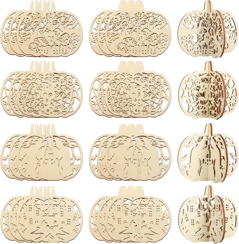 Vista 14 de COCHIE Bricolaje 3D de murciélagos de Halloween para pintar, rebanadas de madera sin terminar pintables para manualidades, recortes de murciélagos