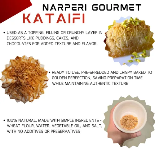 Vista 5 de Narperi Gourmet Kataifi - Masa filo rallada, 1 libra de pasta crujiente Kataifi, vegana lista para comer, postre tradicional de Oriente Medio