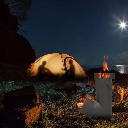 Vista 7 de Stanbroil Estufa de cohete portátil, estufa de leña para cocinar al aire libre, patio trasero, campamento y fuera de la red