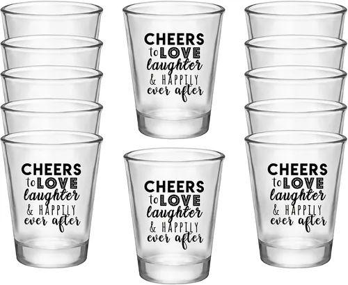 Vista 10 de Vasos de chupito de boda – Cheers to Love Laughter and Happily Ever After Vasos de chupito a granel paquete de 100 – 2 onzas desechables regalos