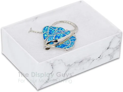 Vista 3 de TheDisplayGuys - Paquete de 100 cajas de regalo de papel de cartón relleno de algodón #32, color blanco mármol (3 14 x 2 14 x 1 pulgadas), Algodón