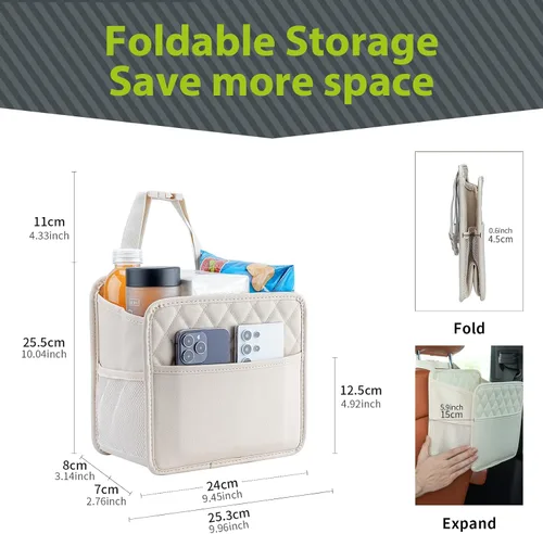 Vista 6 de FrgKbTm Organizador colgante para asiento trasero de coche con soporte para documentos, bolsa con múltiples bolsillos, botella, caja