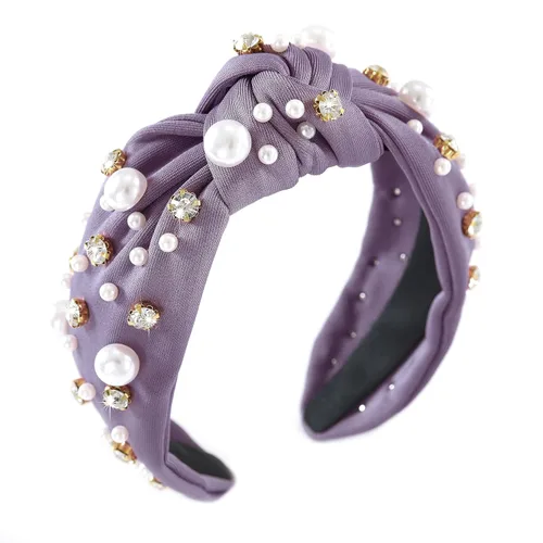 Vista 46 de Diadema anudada de perlas para mujer, diadema con brillantes diamantes de imitación, adornada con cristales, diadema ancha con nudo, accesorio