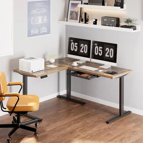 Vista 39 de FLEXISPOT Escritorio de esquina profesional con motor dual en forma de L, escritorio eléctrico de pie, escritorio de pie con altura ajustable, mesa