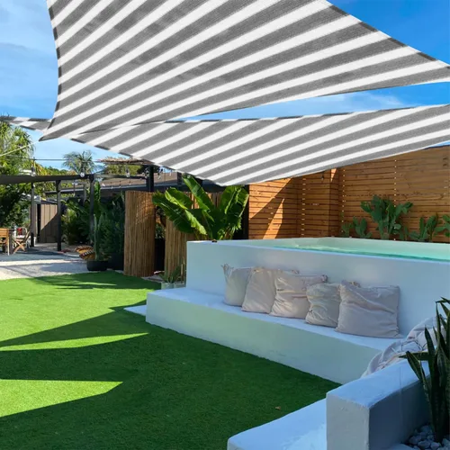 Vista 29 de Tang toldo de sol, velas de sombra 180GSM HDPE Equilateral Triángulo Permeable Toldo estándar comercial personalizable, Beige