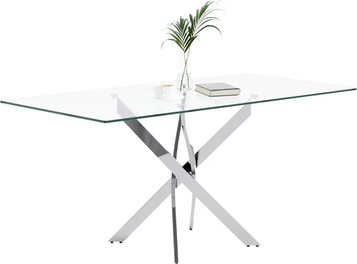 Vista 8 de Mesa de comedor de vidrio templado con patas de metal negro, mesa de cocina rectangular moderna de 47 pulgadas para cocina, comedor, oficina en casa