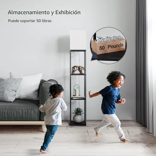 Vista 7 de SUNMORY Lámpara de pie con estantes, moderna lámpara de pie cuadrada con bombilla de temperatura de 3 colores, lámpara de estantería de exhibición