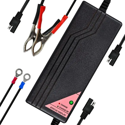 Vista 6 de ExpertPower Cargador inteligente de 12 V 1 A para baterías recargables de ciclo profundo LiFePO4 de litio DC 5521 macho y pinzas de cocodrilo