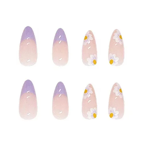 Vista 3 de Magrace Uñas postizas medianas con diseño de almendra, uñas postizas francesas con diseños, 24 unidades, uñas adhesivas para mujer