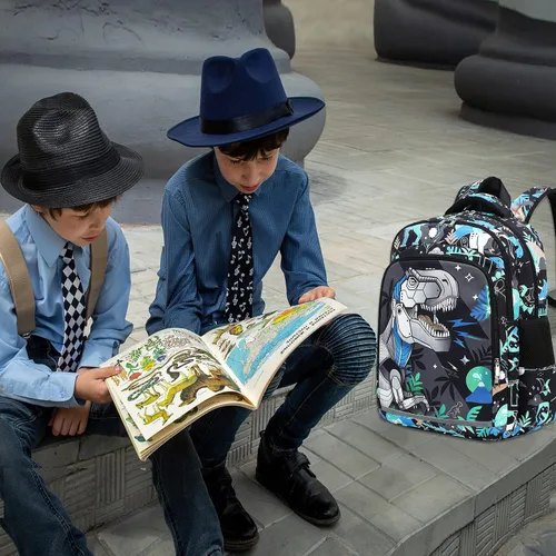 Vista 5 de CAMTOP Mochila infantil para escuela, niños y niñas, preescolar y primaria, Dinosaurio, Compacto